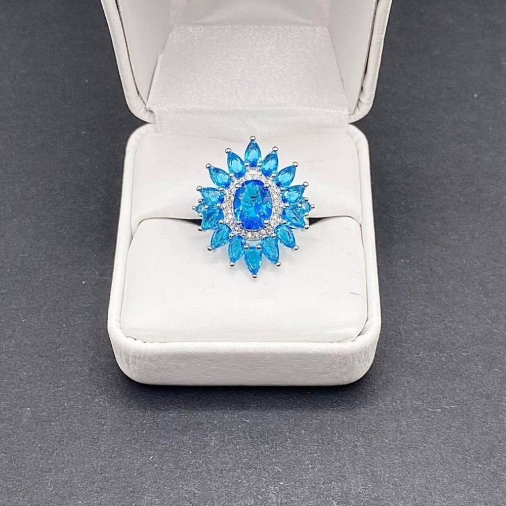 Fashion Jewelry Blue Floral Design Ring